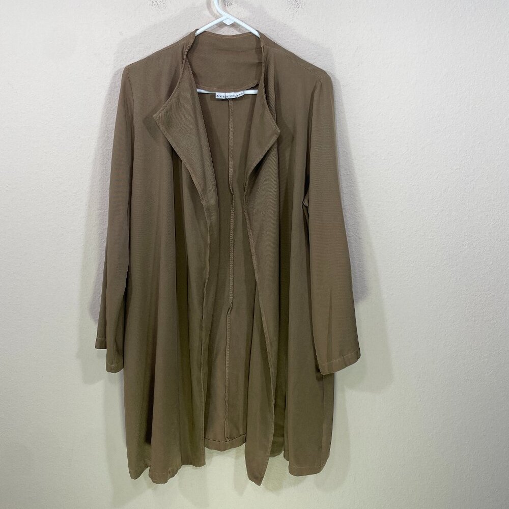Brynâ Walker Open Front Cardigan Jacket Womens Size M Lagenlook Brown w/Pockets